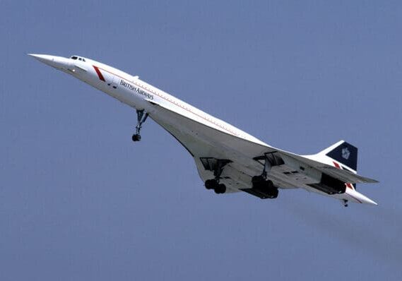 BA Concord climbing out after takeoff with the gear down